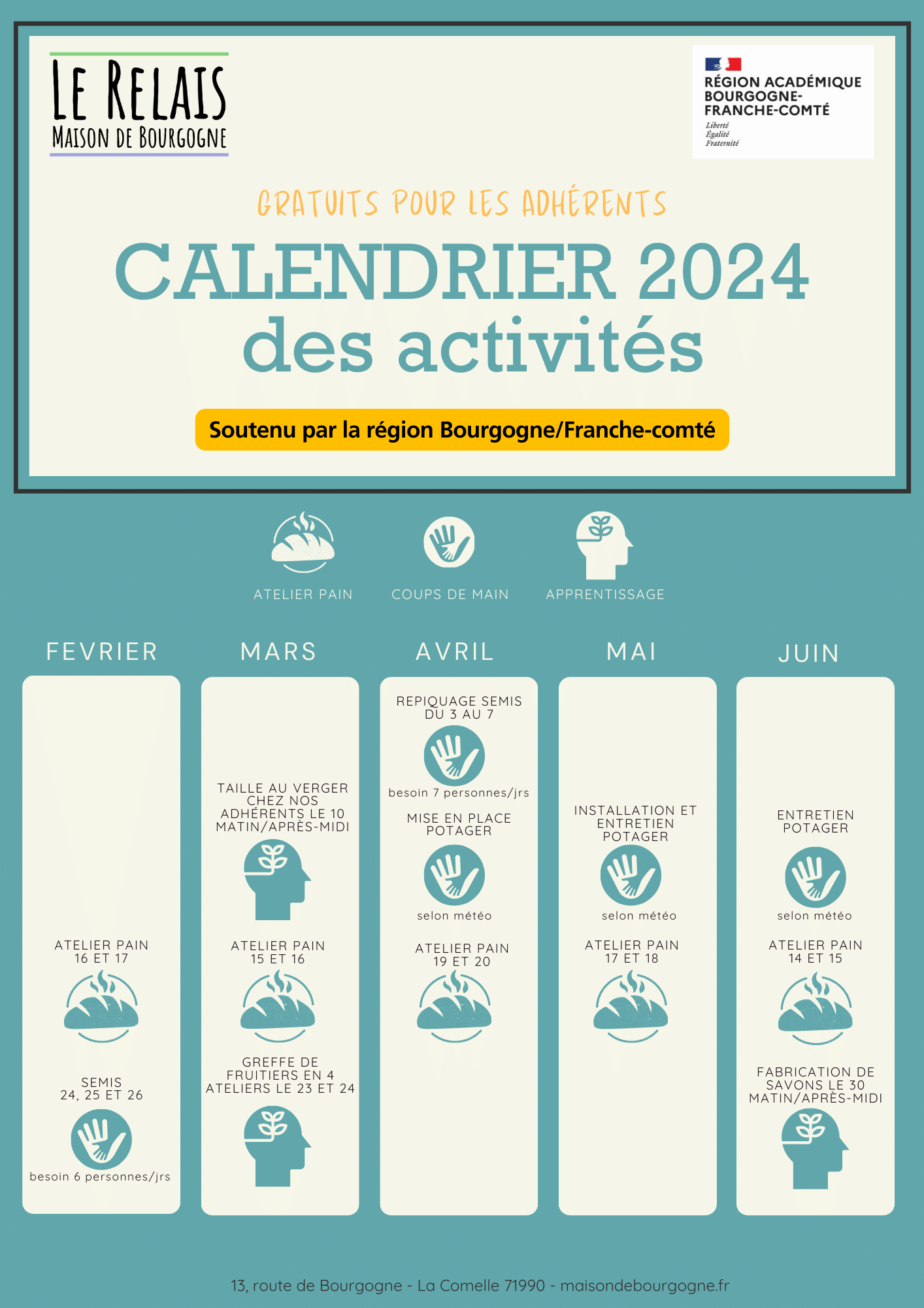 Le calendrier des activité 2024 pour le premier semestre est en ligne !