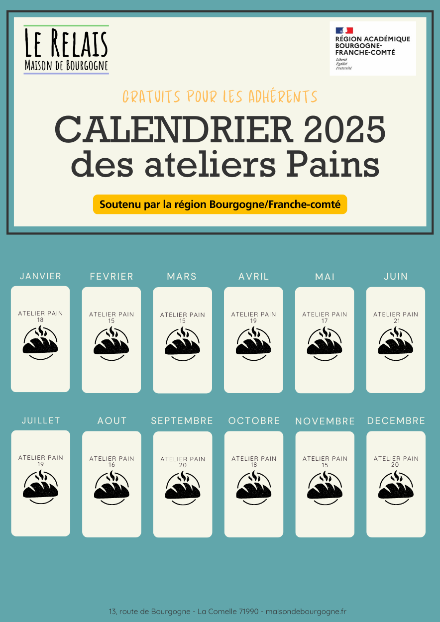 Le calendrier 2025 des ateliers pain !